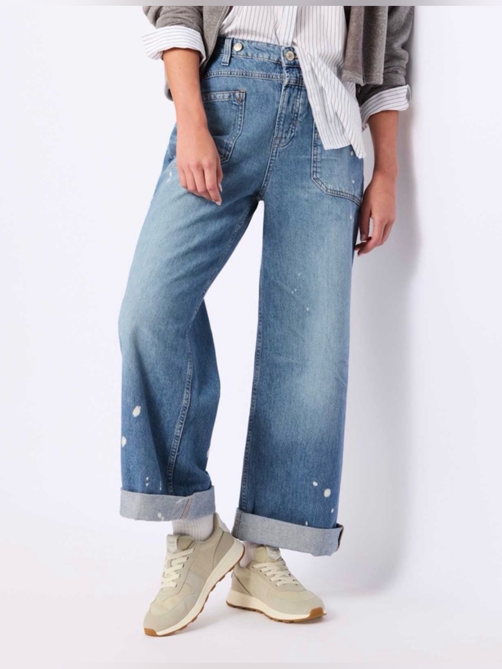 Free People We The Free Palmer Cuffed Wide Leg Jeans in 100 Years Wash 28 - Picture 2 of 15